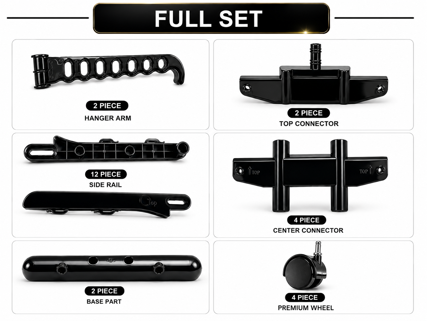 Black 3-Tier Cloth Drying Stand Plastic Components Complete Set
